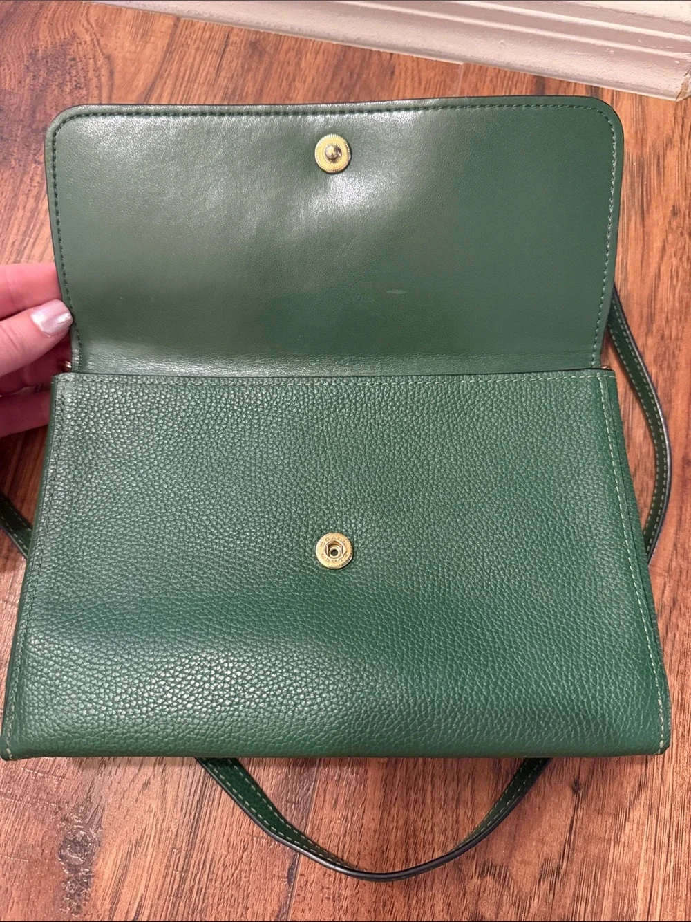 Coach Green Pebbled Leather Crossbody with Gold Snap